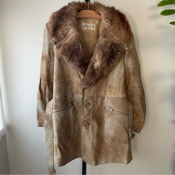 70s Vintage Robert Chernin Shearling Sheepskin Belted Coat Mens Size 42 - Picture 14 of 16